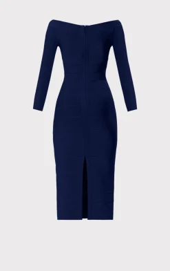 Dresses-Hervé Léger ICON SCOOP NECK MIDI DRESS CLASSIC BLUE