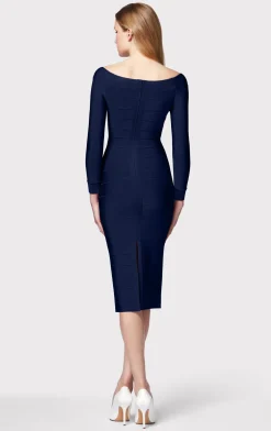 Dresses-Hervé Léger ICON SCOOP NECK MIDI DRESS CLASSIC BLUE