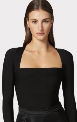 Separates|Tops-Hervé Léger ICON SQUARE NECK TOP BLACK