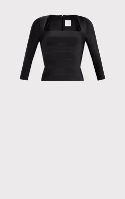 Separates|Tops-Hervé Léger ICON SQUARE NECK TOP BLACK