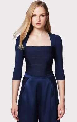 Separates|Tops-Hervé Léger ICON SQUARE NECK TOP CLASSIC BLUE