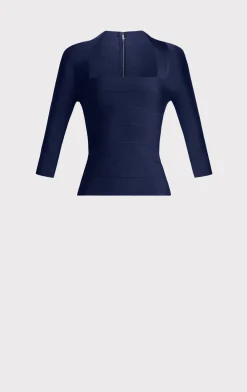 Separates|Tops-Hervé Léger ICON SQUARE NECK TOP CLASSIC BLUE