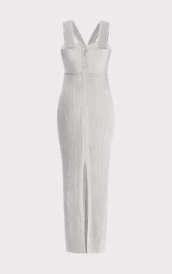 Dresses|Gowns-Hervé Léger METALLIC TEXTURED RIB GOWN METALLIC SILVER