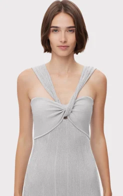 Dresses|Gowns-Hervé Léger METALLIC TEXTURED RIB GOWN METALLIC SILVER