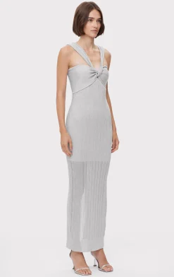 Dresses|Gowns-Hervé Léger METALLIC TEXTURED RIB GOWN METALLIC SILVER