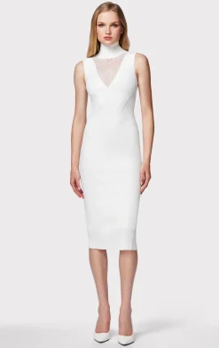 Dresses-Hervé Léger MIXED POINTELLE MIDI DRESS ALABASTER