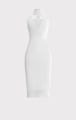 Dresses-Hervé Léger MIXED POINTELLE MIDI DRESS ALABASTER