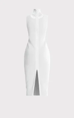 Dresses-Hervé Léger MIXED POINTELLE MIDI DRESS ALABASTER