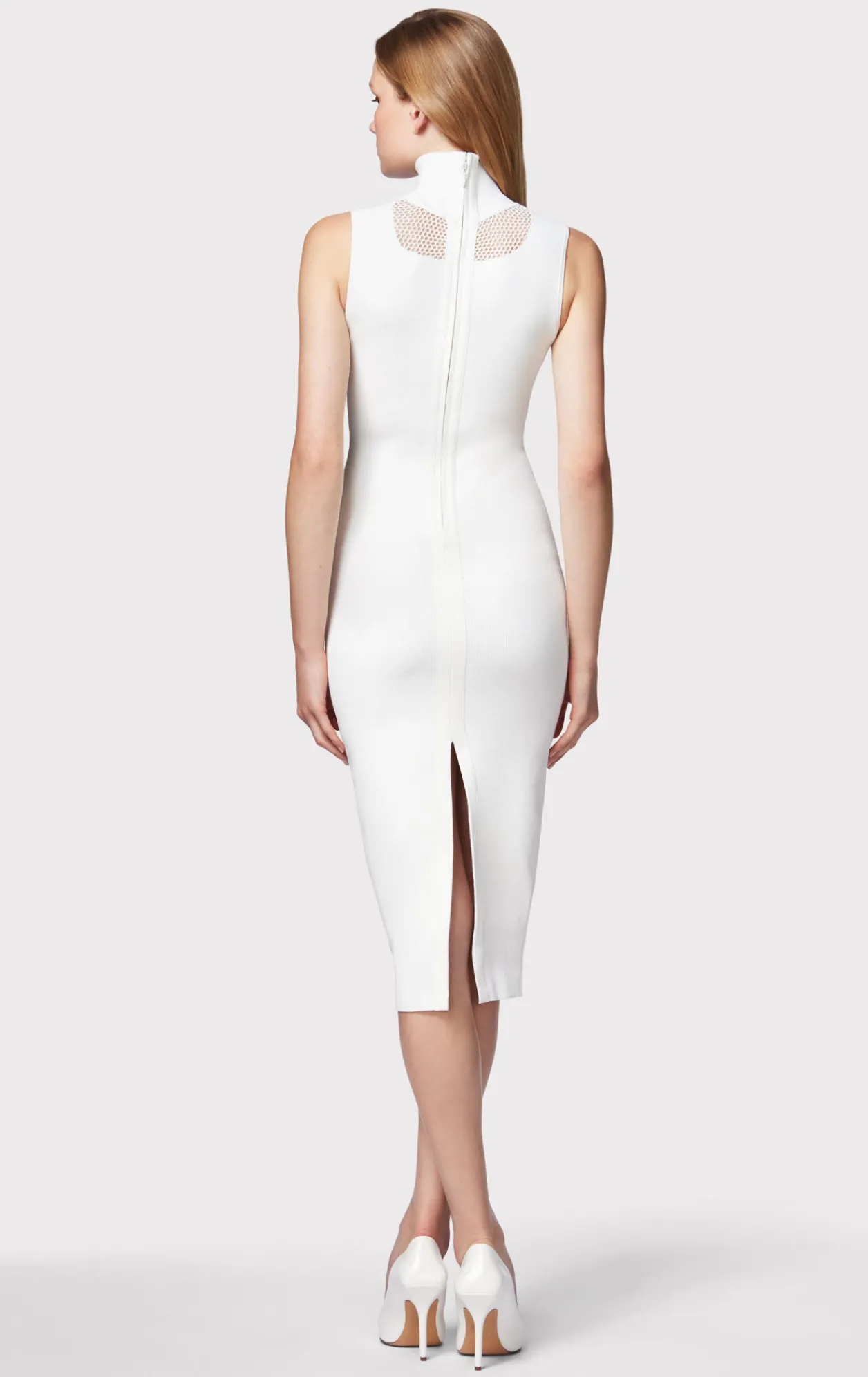 Dresses-Hervé Léger MIXED POINTELLE MIDI DRESS ALABASTER