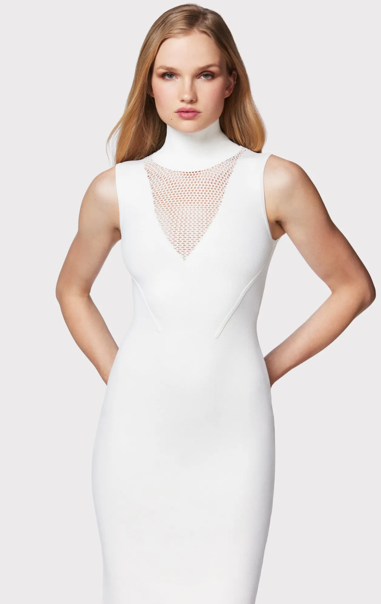 Dresses-Hervé Léger MIXED POINTELLE MIDI DRESS ALABASTER