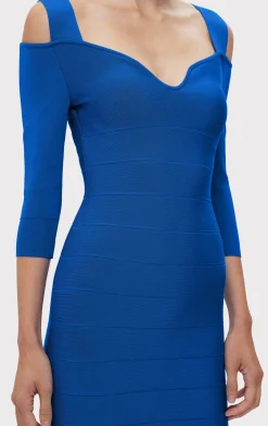 Dresses-Hervé Léger NOTCHED BATEAU MIDI DRESS BRIGHT BLUE