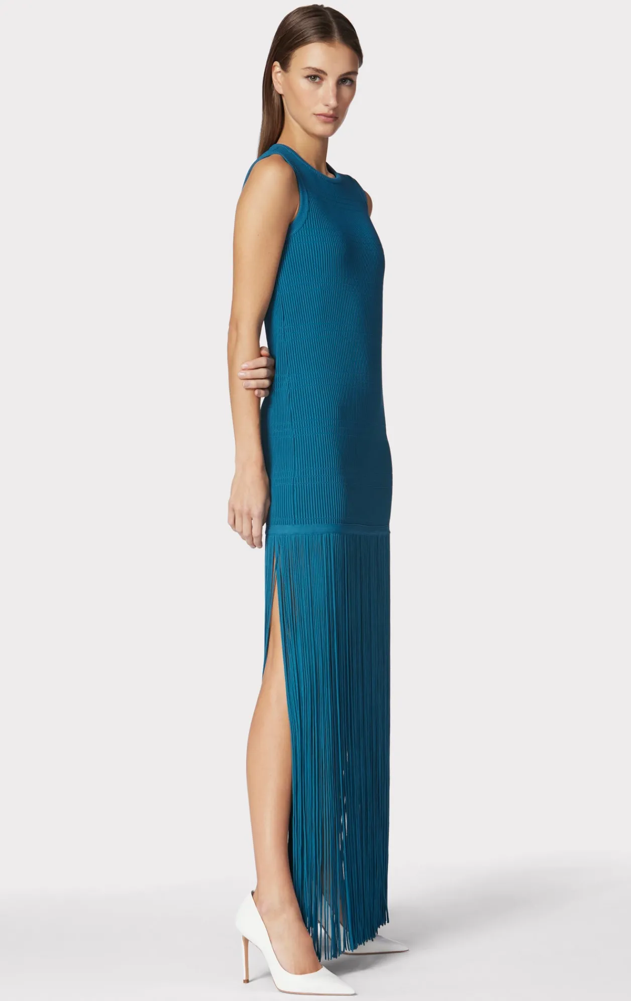 Dresses|Gowns-Hervé Léger OTTOMAN SHADOW STRIPE FRINGE GOWN TIDAL WAVE
