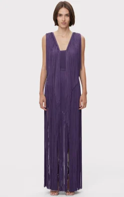 Dresses|Gowns-Hervé Léger PLUNGING FRINGE GOWN PLUM