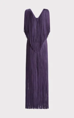 Dresses|Gowns-Hervé Léger PLUNGING FRINGE GOWN PLUM