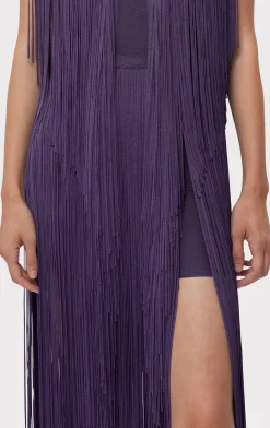 Dresses|Gowns-Hervé Léger PLUNGING FRINGE GOWN PLUM