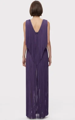 Dresses|Gowns-Hervé Léger PLUNGING FRINGE GOWN PLUM