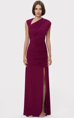 Dresses|Gowns-Hervé Léger RUCHED MATTE JERSEY DRAPED GOWN SANGRIA