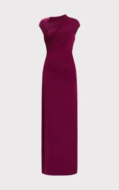 Dresses|Gowns-Hervé Léger RUCHED MATTE JERSEY DRAPED GOWN SANGRIA