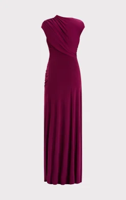 Dresses|Gowns-Hervé Léger RUCHED MATTE JERSEY DRAPED GOWN SANGRIA