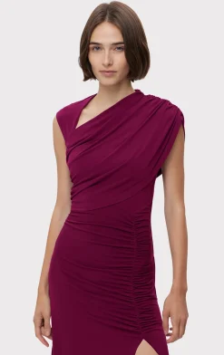 Dresses|Gowns-Hervé Léger RUCHED MATTE JERSEY DRAPED GOWN SANGRIA