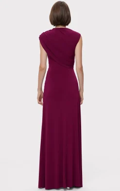 Dresses|Gowns-Hervé Léger RUCHED MATTE JERSEY DRAPED GOWN SANGRIA