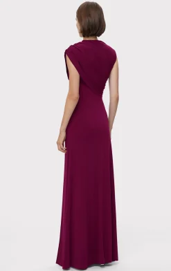 Dresses|Gowns-Hervé Léger RUCHED MATTE JERSEY DRAPED GOWN SANGRIA