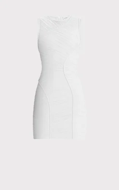 Dresses-Hervé Léger RUCHED MESH MINI DRESS ALABASTER