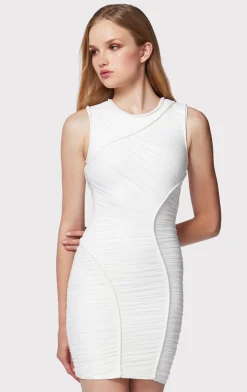 Dresses-Hervé Léger RUCHED MESH MINI DRESS ALABASTER