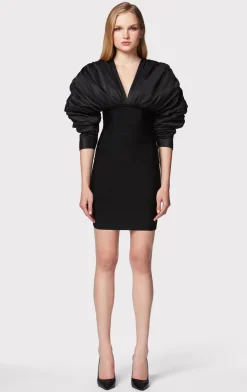 Dresses-Hervé Léger RUCHED NYLON MINI DRESS BLACK