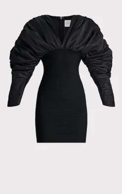 Dresses-Hervé Léger RUCHED NYLON MINI DRESS BLACK