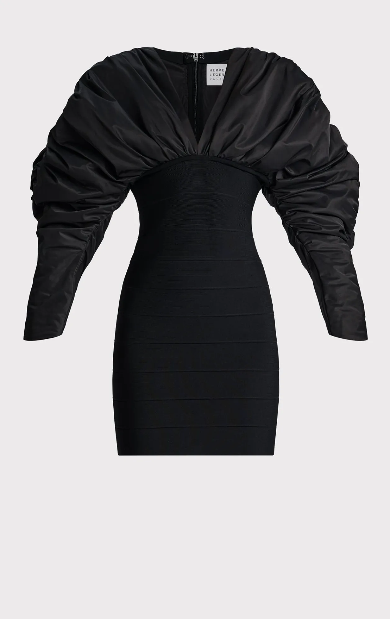 Dresses-Hervé Léger RUCHED NYLON MINI DRESS BLACK