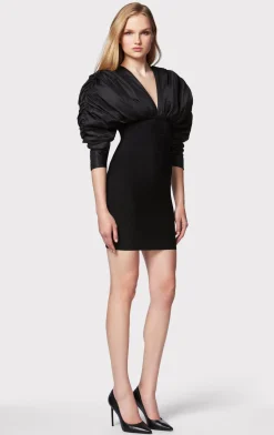 Dresses-Hervé Léger RUCHED NYLON MINI DRESS BLACK