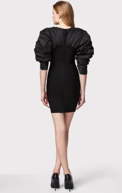 Dresses-Hervé Léger RUCHED NYLON MINI DRESS BLACK
