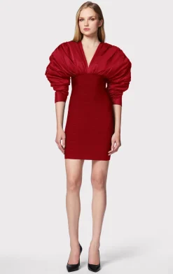 Dresses-Hervé Léger RUCHED NYLON MINI DRESS WINE