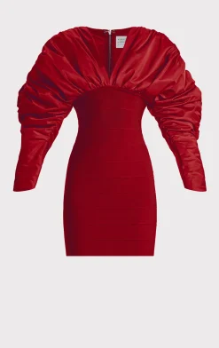 Dresses-Hervé Léger RUCHED NYLON MINI DRESS WINE