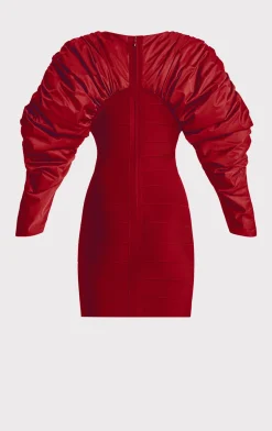 Dresses-Hervé Léger RUCHED NYLON MINI DRESS WINE