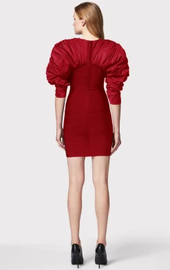 Dresses-Hervé Léger RUCHED NYLON MINI DRESS WINE