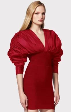 Dresses-Hervé Léger RUCHED NYLON MINI DRESS WINE