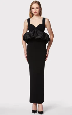 Dresses|Gowns-Hervé Léger RUCHED NYLON PEPLUM GOWN BLACK