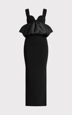 Dresses|Gowns-Hervé Léger RUCHED NYLON PEPLUM GOWN BLACK