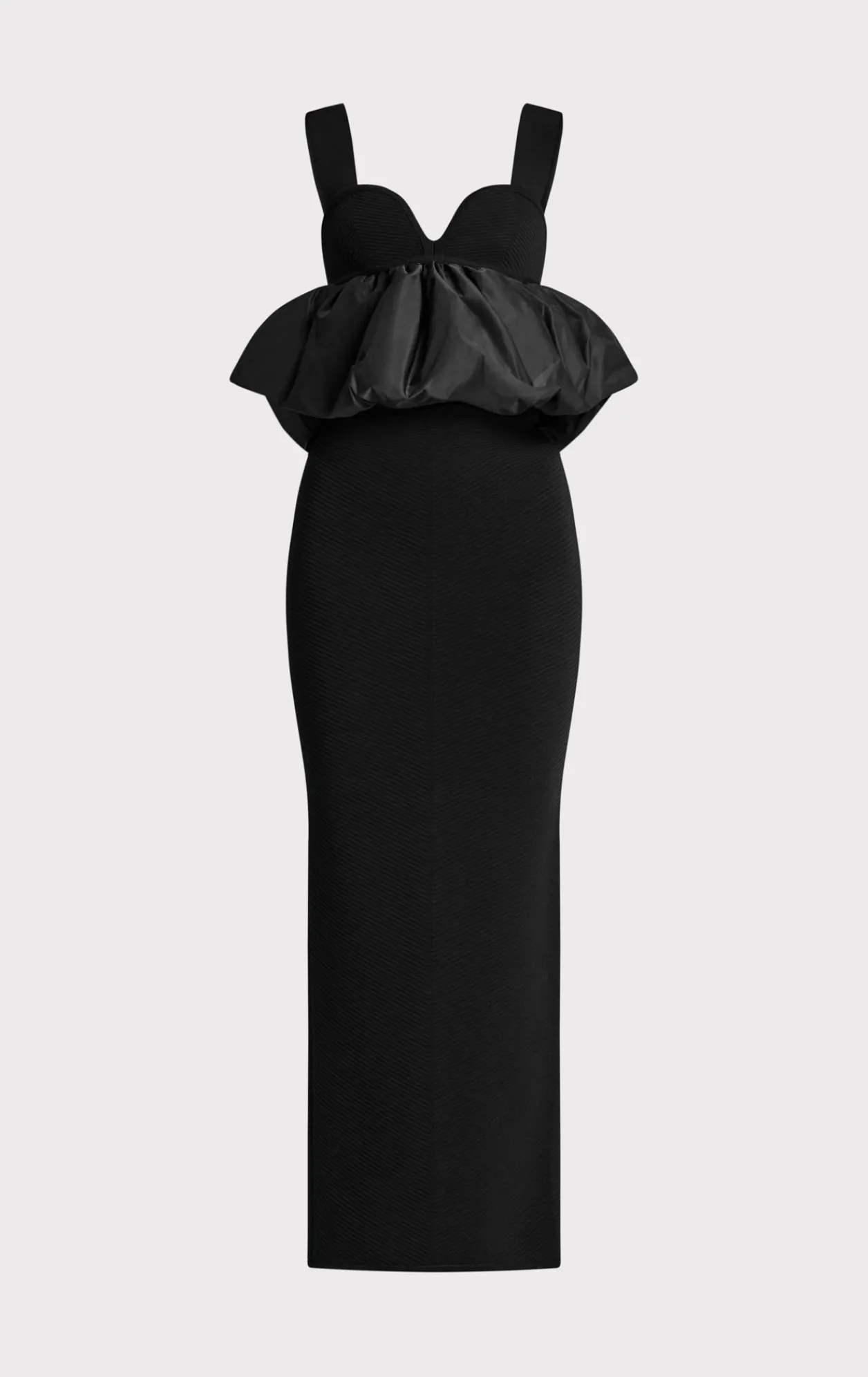 Dresses|Gowns-Hervé Léger RUCHED NYLON PEPLUM GOWN BLACK