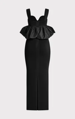 Dresses|Gowns-Hervé Léger RUCHED NYLON PEPLUM GOWN BLACK