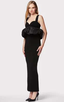 Dresses|Gowns-Hervé Léger RUCHED NYLON PEPLUM GOWN BLACK