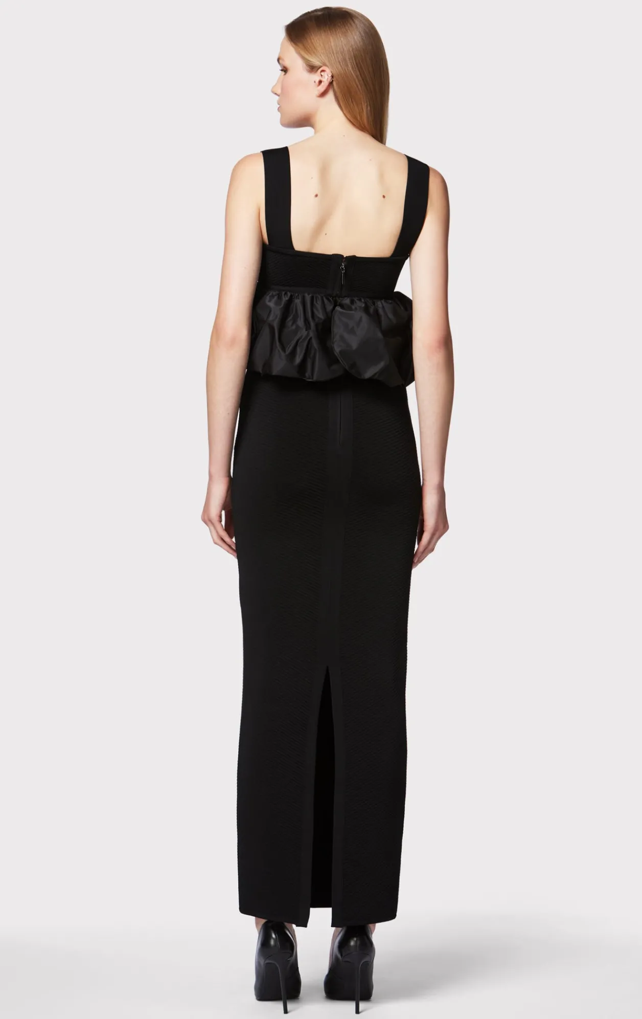 Dresses|Gowns-Hervé Léger RUCHED NYLON PEPLUM GOWN BLACK
