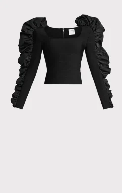 Separates|Tops-Hervé Léger RUCHED NYLON RUFFLE TOP BLACK