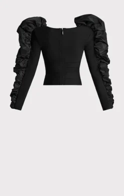 Separates|Tops-Hervé Léger RUCHED NYLON RUFFLE TOP BLACK