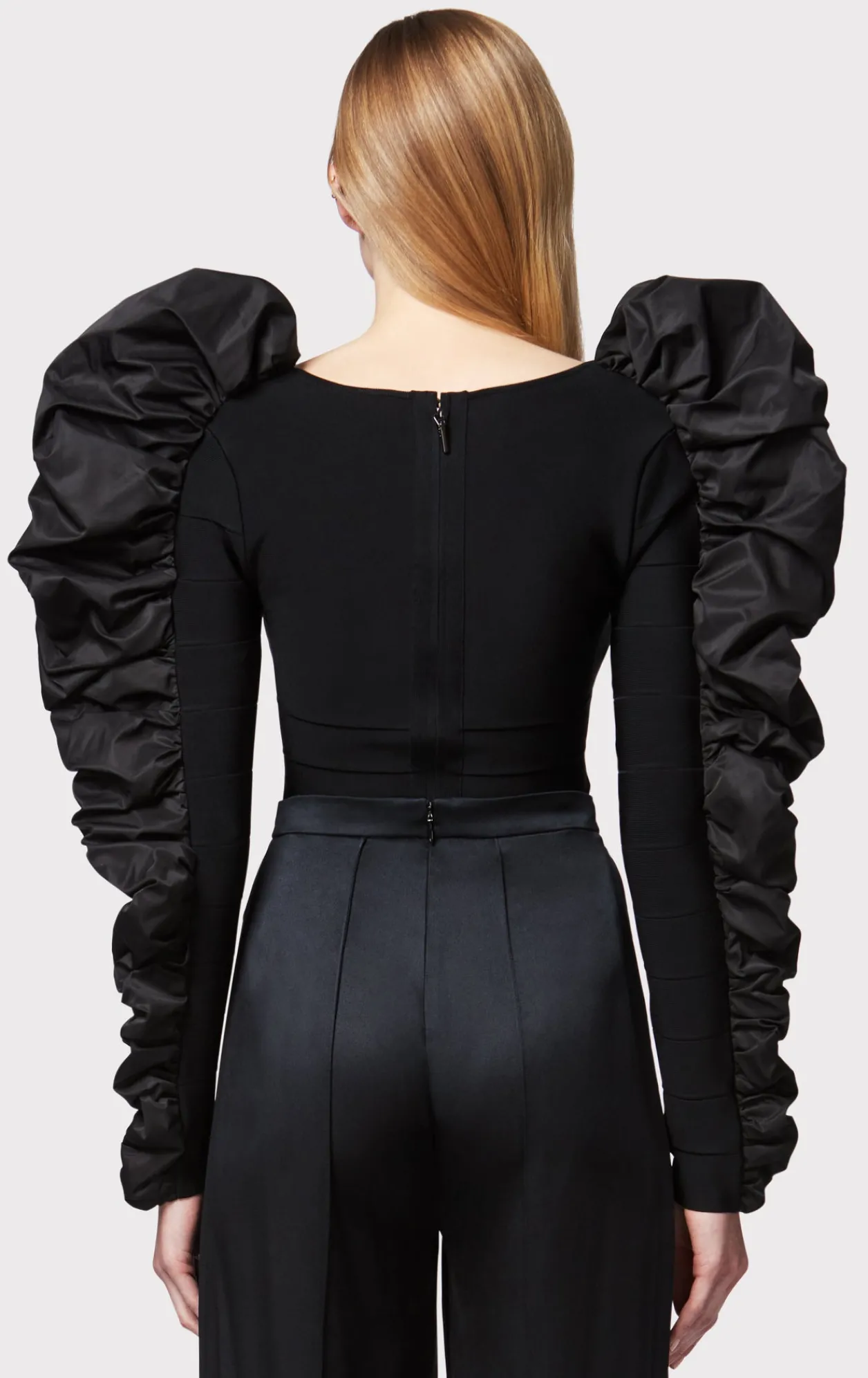 Separates|Tops-Hervé Léger RUCHED NYLON RUFFLE TOP BLACK