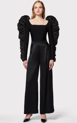 Separates|Tops-Hervé Léger RUCHED NYLON RUFFLE TOP BLACK