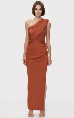 Dresses|Gowns-Hervé Léger RUCHED WOVEN COMBO GOWN REDWOOD