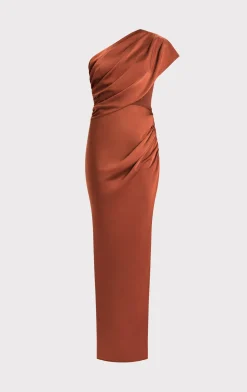 Dresses|Gowns-Hervé Léger RUCHED WOVEN COMBO GOWN REDWOOD